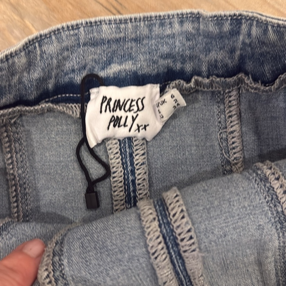 NWT Women’s Princess Poly Denim Light Wash Bodycon Raw Edge Stretchy Mini Dress - Picture 2 of 3